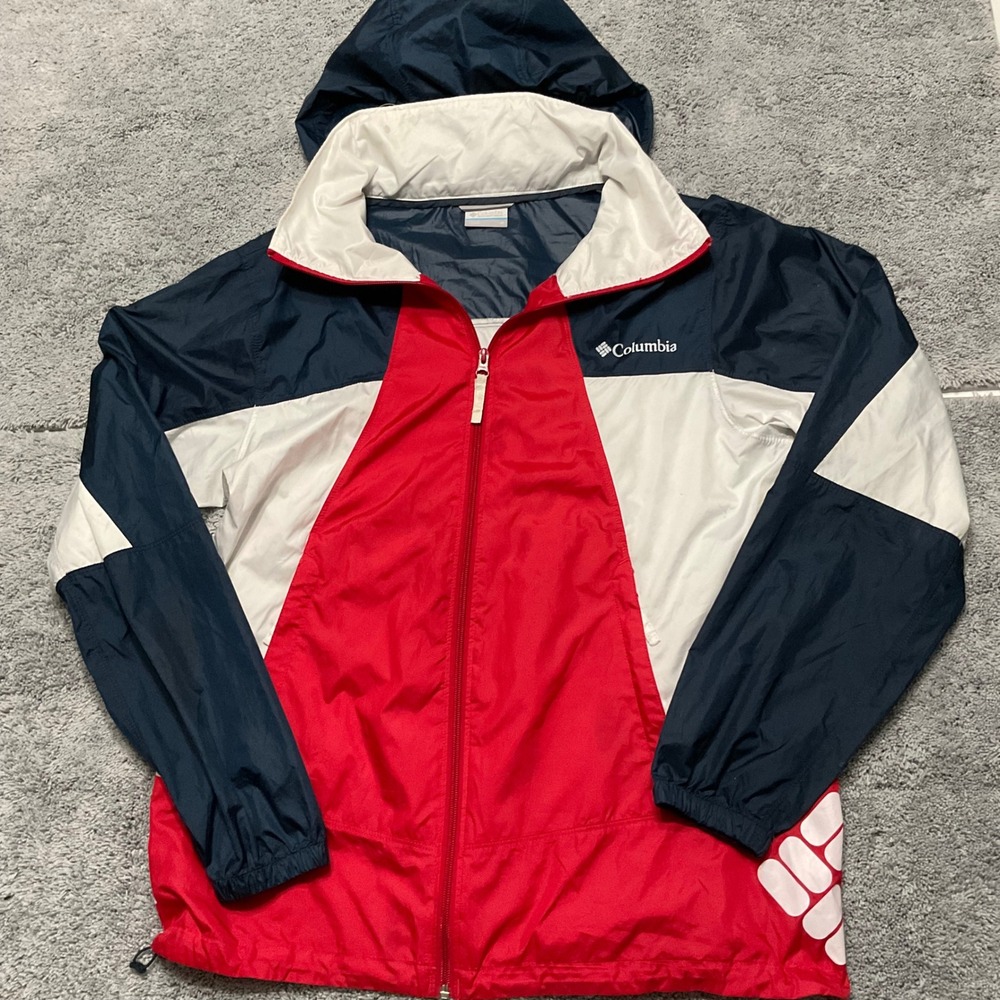 Columbia Windbreaker Jacket Mens Medium Red White Blue America Full Zip Hooded